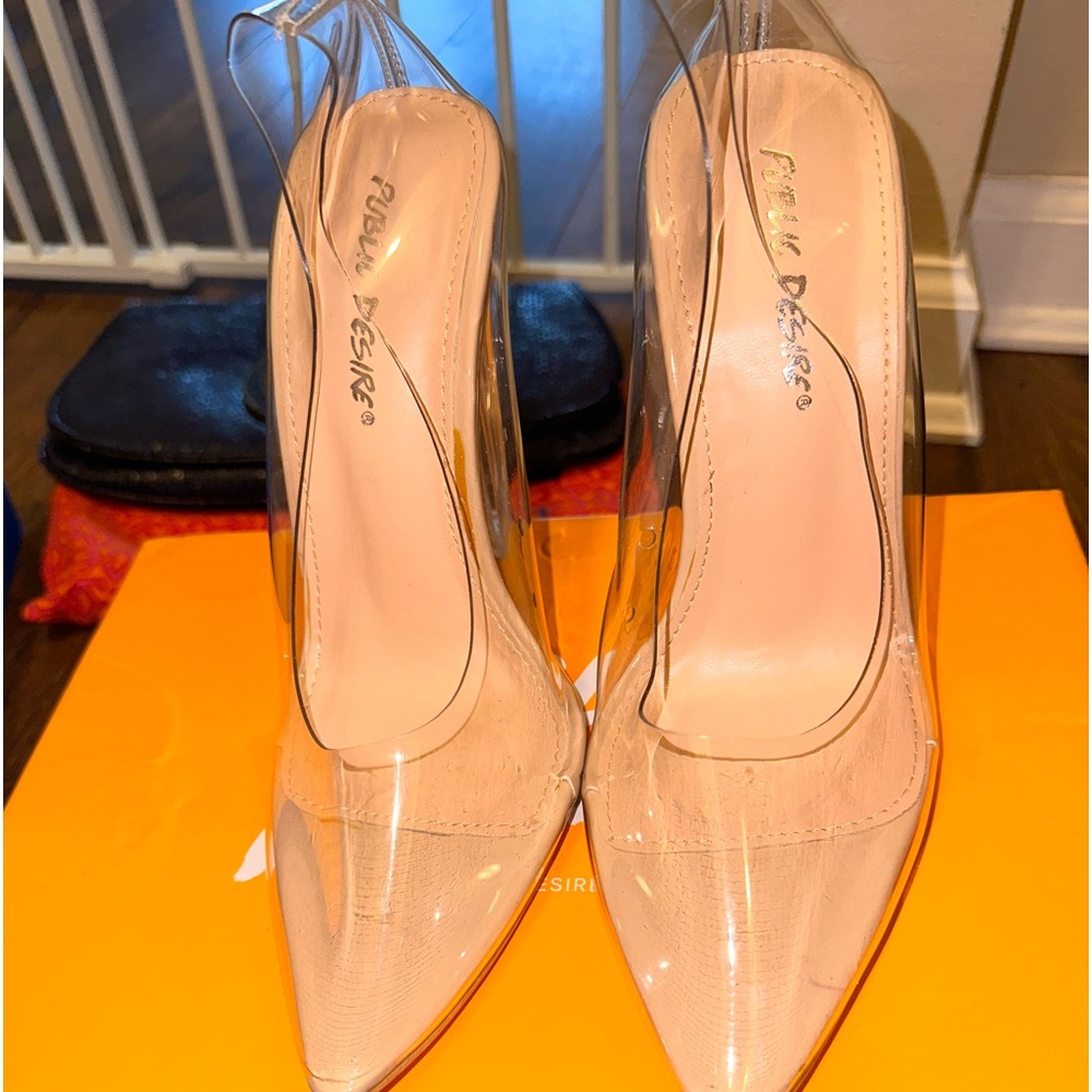 Public Desire Clear Stiletto toe chunky heel.